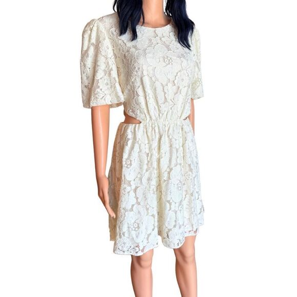 NWT WAYF Ivory Cream Lace Cutout Mini Dress - Picture 6 of 8